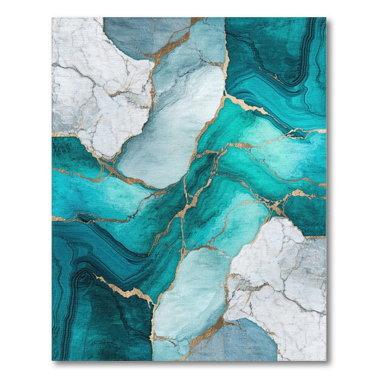Teal Marble Gold Vein Rug