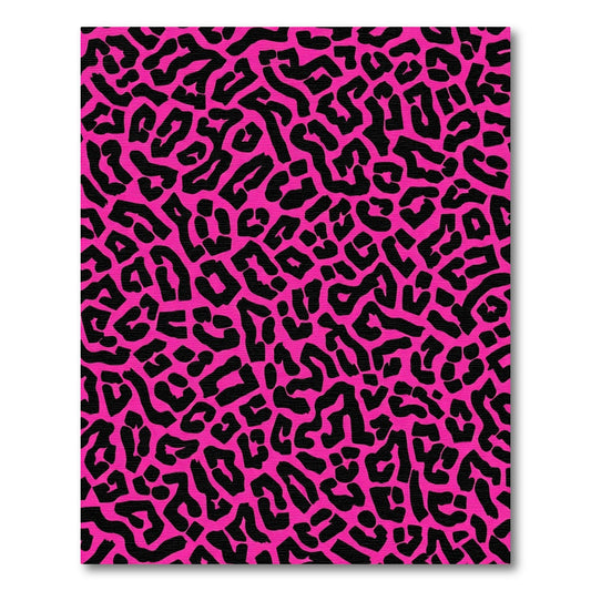 Vivid Pink Black Leopard Spots Rug