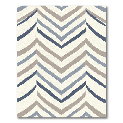 Distressed Blue Taupe Chevron Stripes Rug