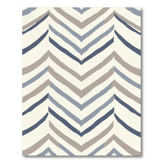 Distressed Blue Taupe Chevron Stripes Rug