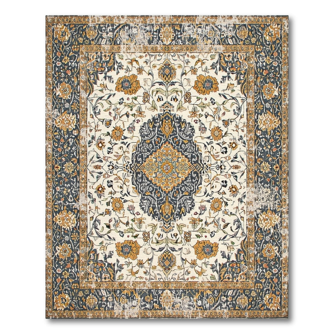 ODIKA Navy Persian Floral Medallion Area Rug