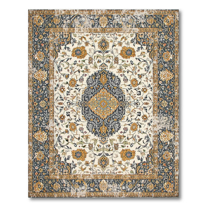 ODIKA Navy Persian Floral Medallion Area Rug