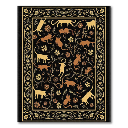 Golden Cats and Floral Vine Border Rug
