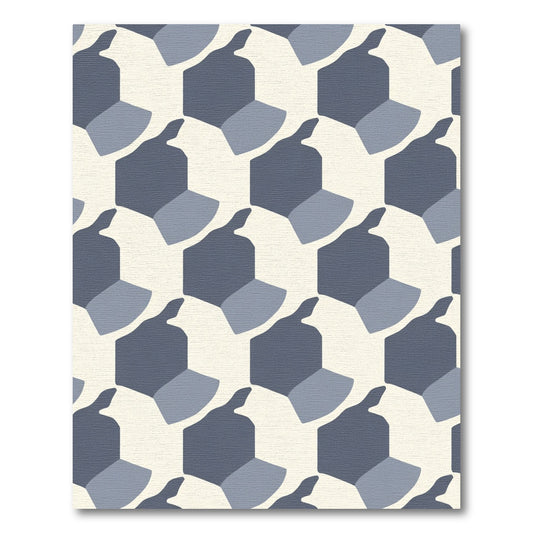 Geometric Blue Hexagon Tessellation Rug