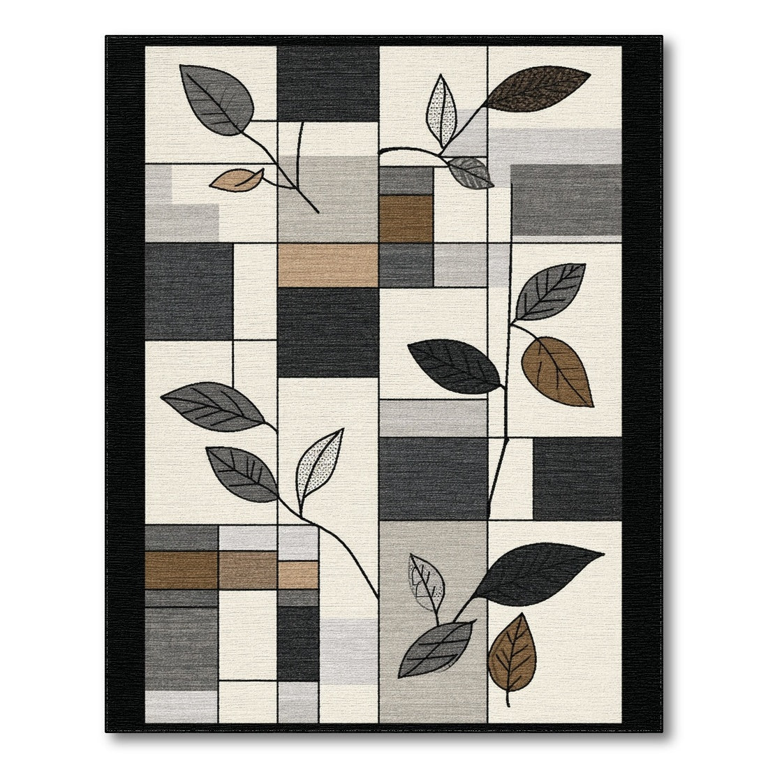 Grey Geometric Leaf Area Rug