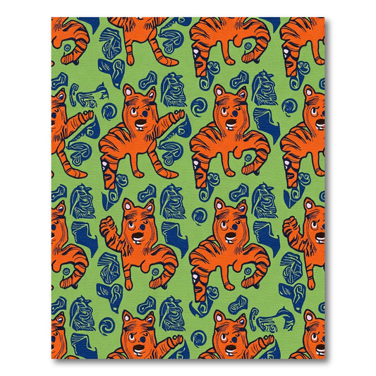Cartoon Orange Tigers Green Navy Background Rug
