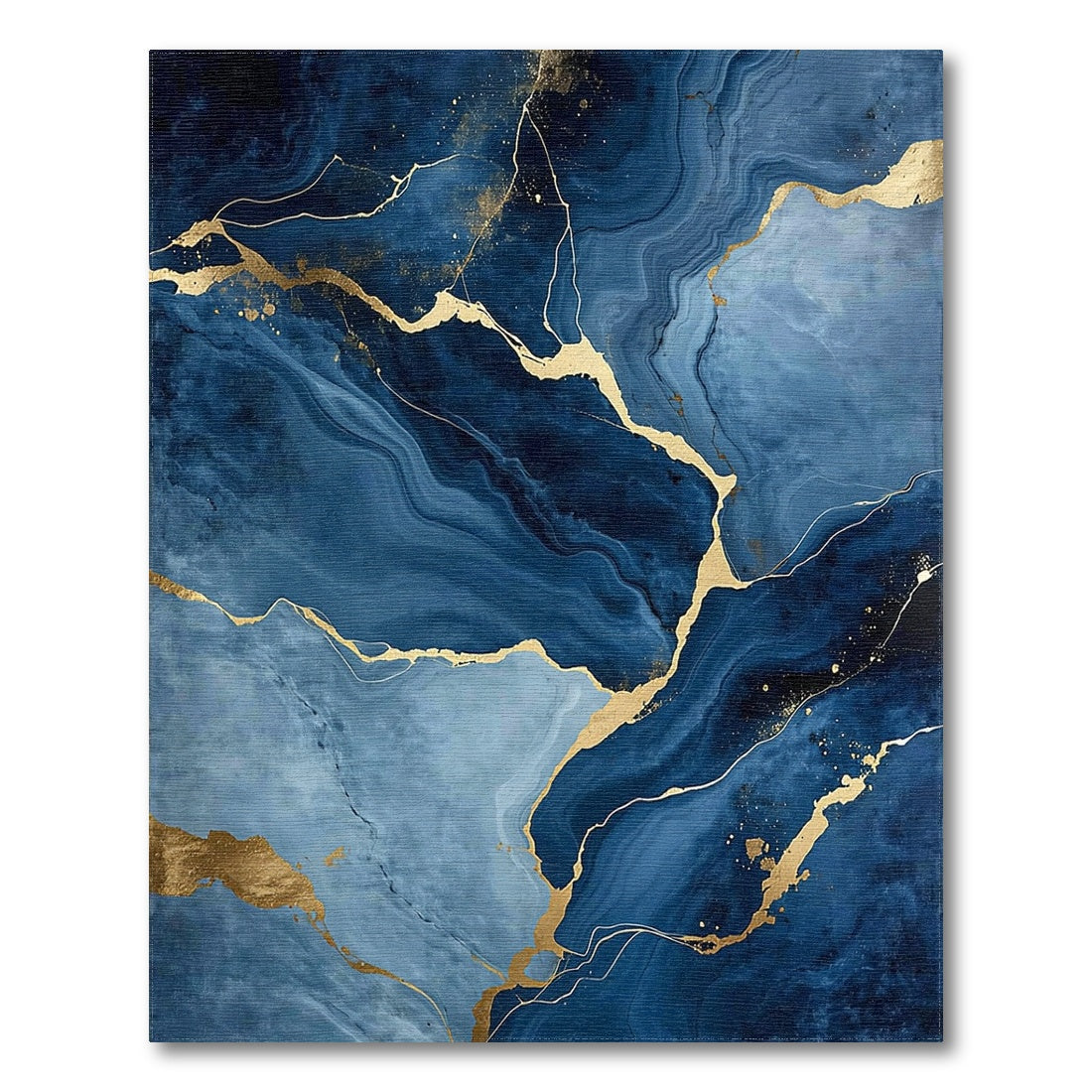 Navy Blue Gold Vein Swirl Rug