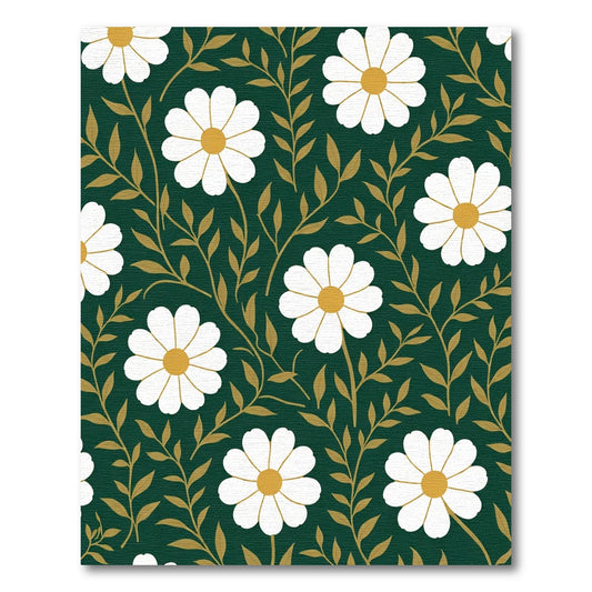 White Daisy Vine Emerald Green Rug