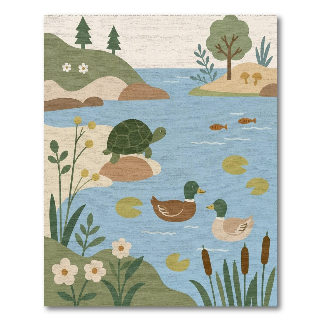 Duck Turtle Pond Kids Area Rug