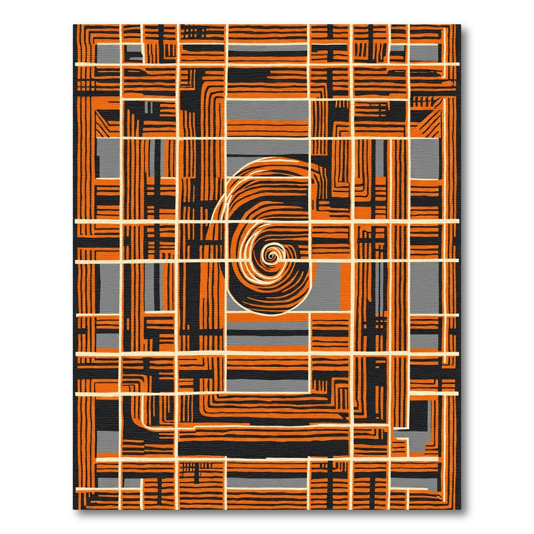 Bold Orange Grid With Spiral Swirl Rug