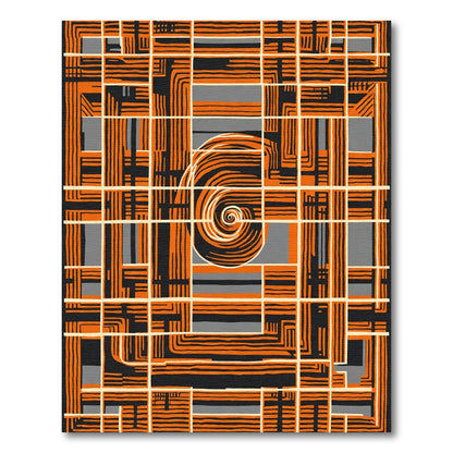 Bold Orange Grid With Spiral Swirl Rug
