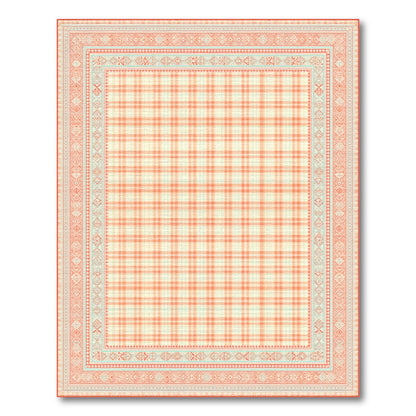 Orange Gingham Area Rug with Teal Border