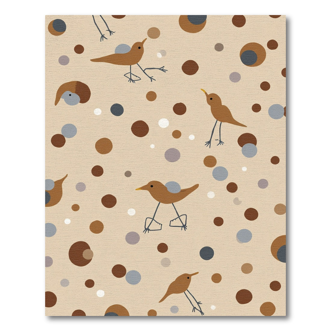 Whimsical Brown Bird Polka Dot Rug