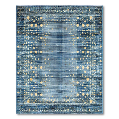 Blue Gold Dot Abstract Area Rug
