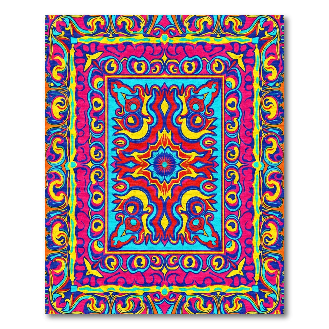 Vivid Psychedelic Floral Border Rug