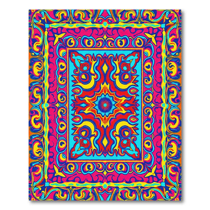Vivid Psychedelic Floral Border Rug