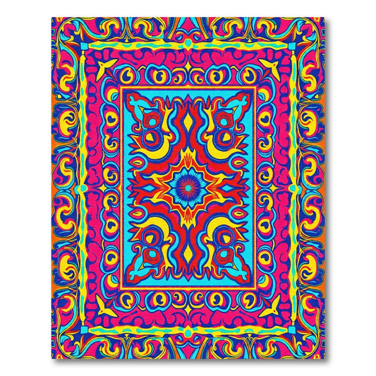 Vivid Psychedelic Floral Border Rug
