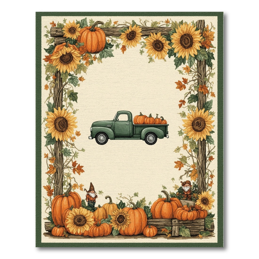 Fall Harvest Truck Gnomes Area Rug