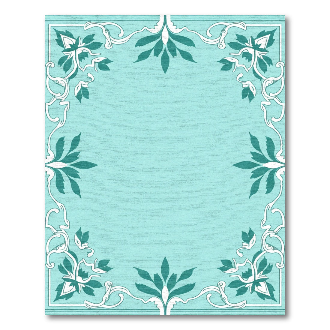 Teal And White Inky Scrollwork Floral Rug