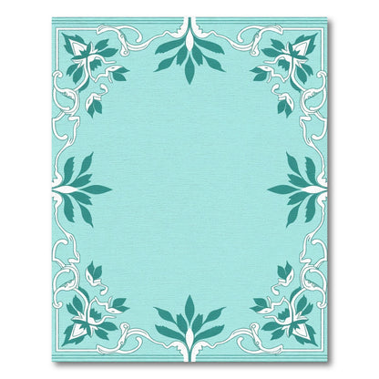 Teal And White Inky Scrollwork Floral Rug