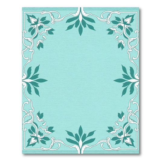 Teal And White Inky Scrollwork Floral Rug