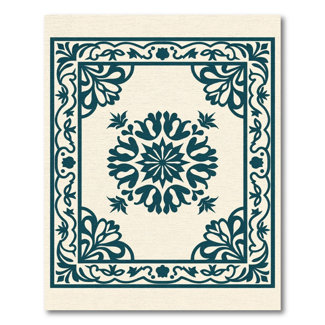 Deep Teal Floral Scroll Medallion Rug