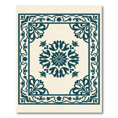 Deep Teal Floral Scroll Medallion Rug