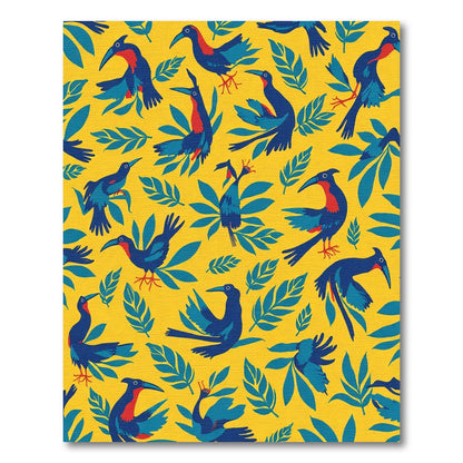 Bold Blue Bird Botanical Yellow Ground Rug