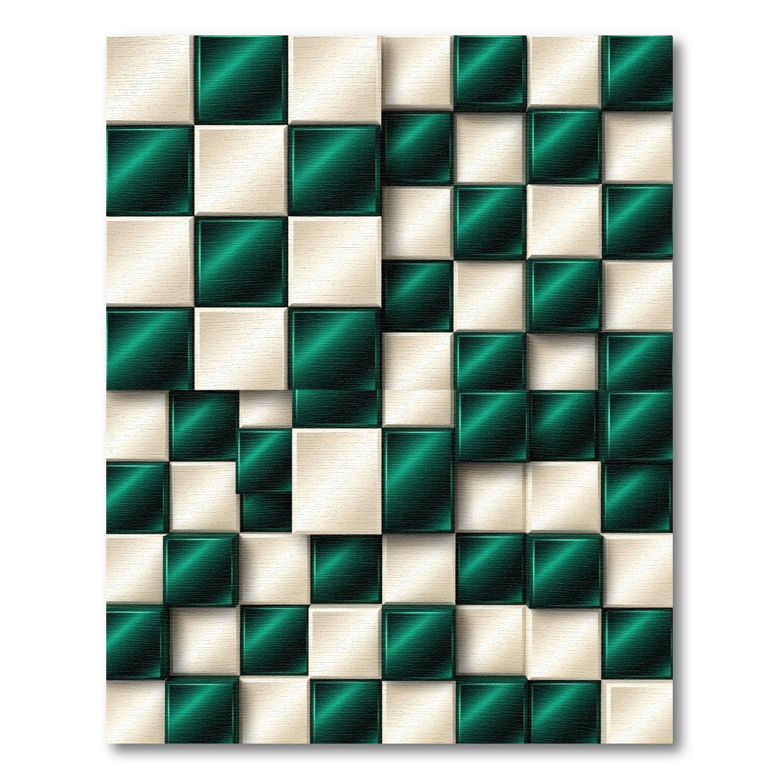 Emerald Cream 3D Checkerboard Squares Rug