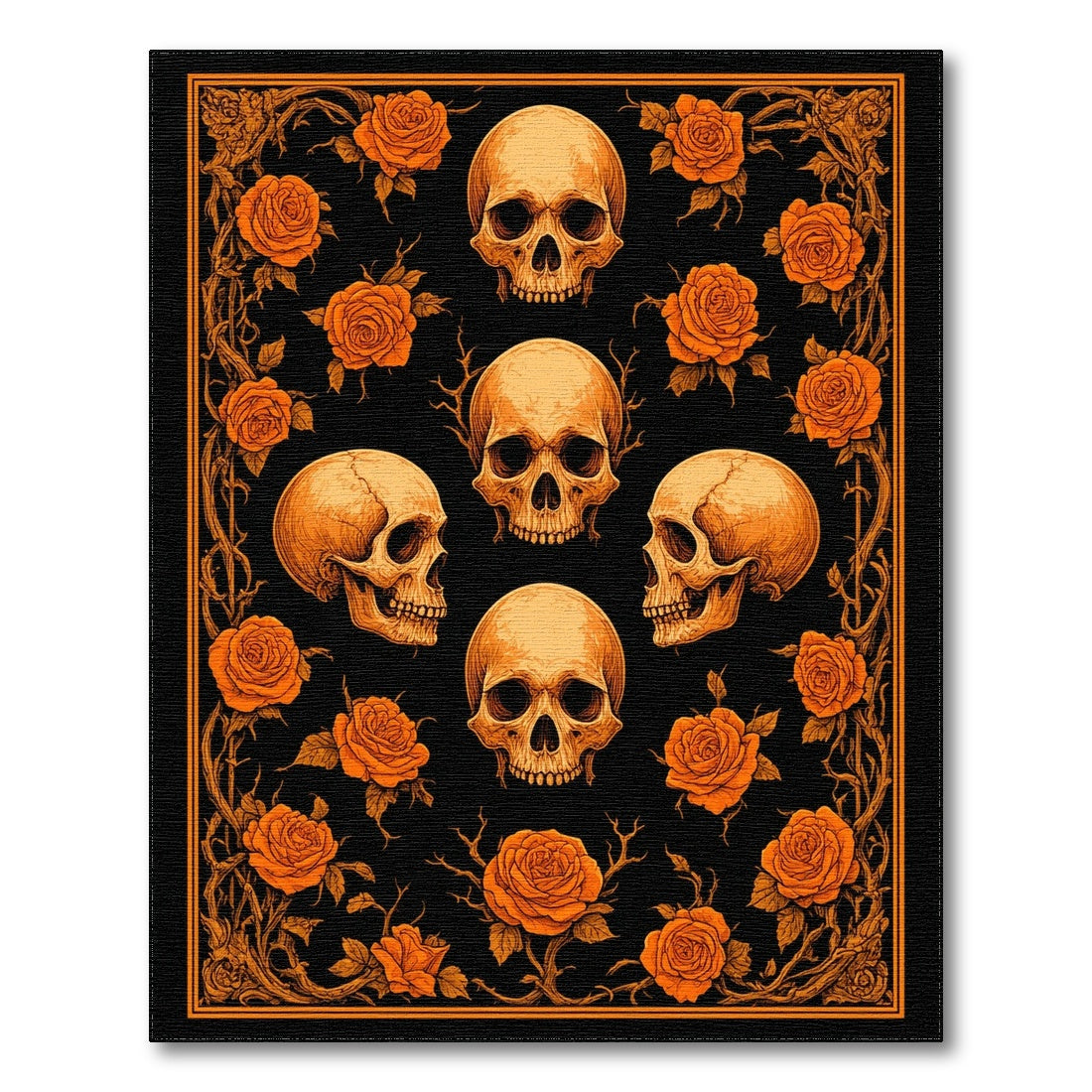 Orange Skull Rose Vintage Floral Rug
