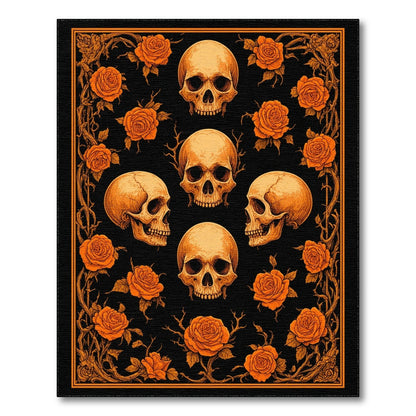 Orange Skull Rose Vintage Floral Rug
