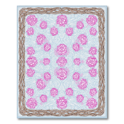 Pink Floral Vintage Area Rug with Woven Border