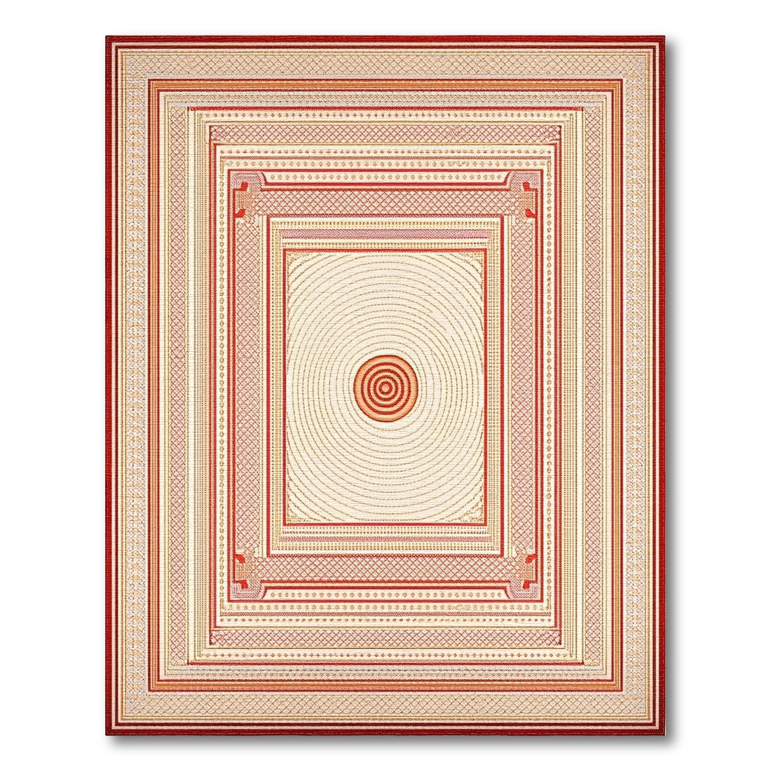 Red Geometric Concentric Circle Area Rug
