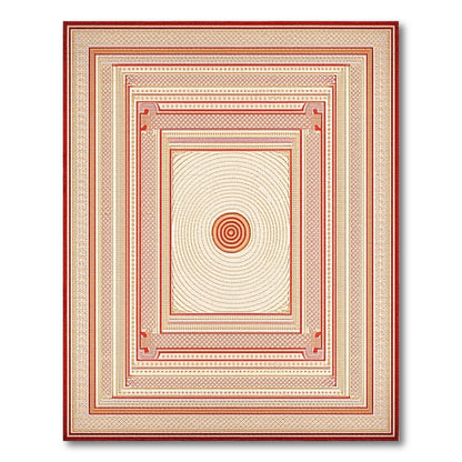 Red Geometric Concentric Circle Area Rug