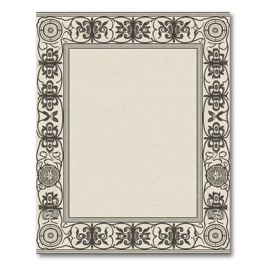 Vintage Ivory Floral Scroll Border Rug