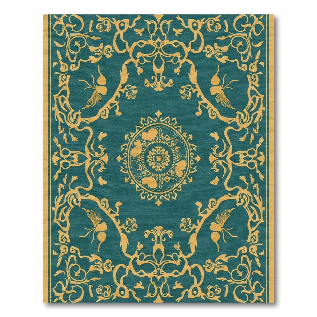 Teal Gold Floral Medallion Filigree Rug