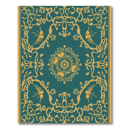 Teal Gold Floral Medallion Filigree Rug