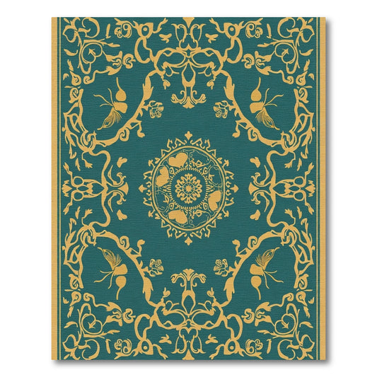Teal Gold Floral Medallion Filigree Rug
