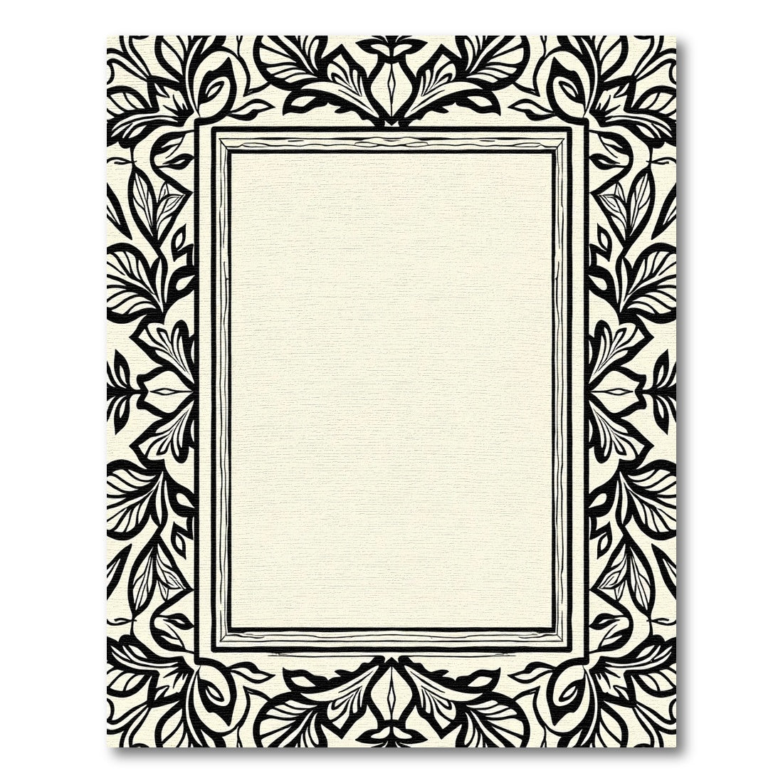Bold Black White Floral Frame Rug