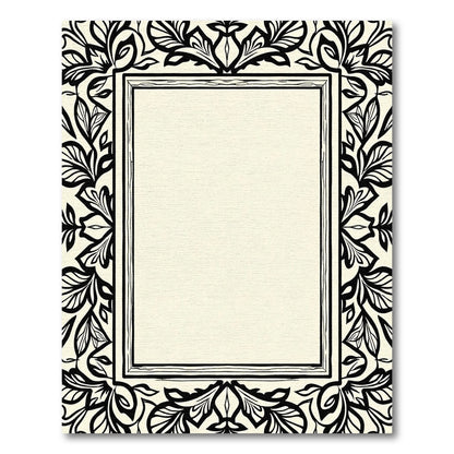 Bold Black White Floral Frame Rug