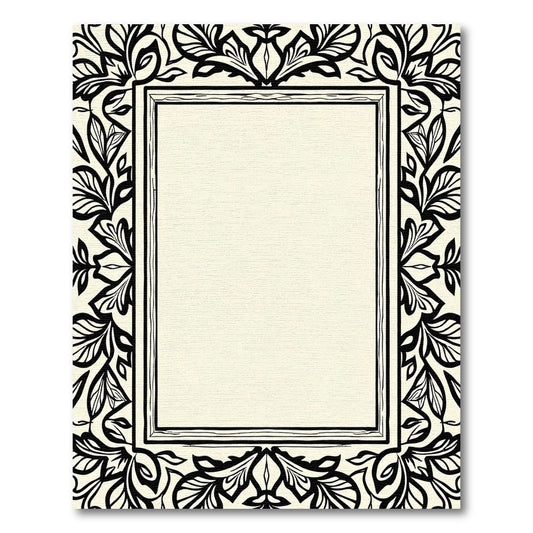 Bold Black White Floral Frame Rug