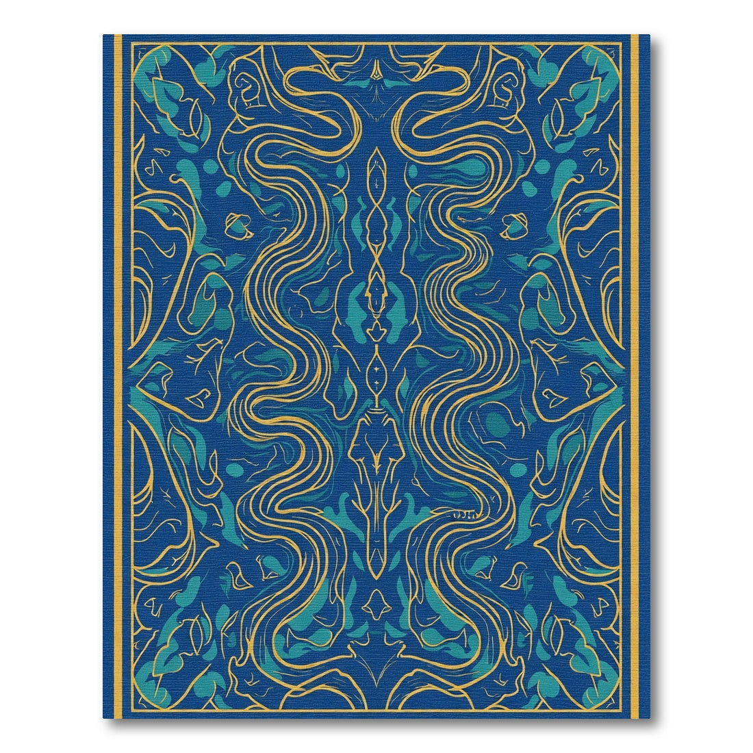 Deep Blue Golden Swirl Abstract Art Rug
