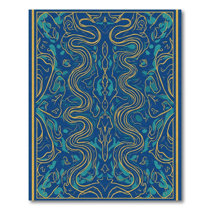 Deep Blue Golden Swirl Abstract Art Rug
