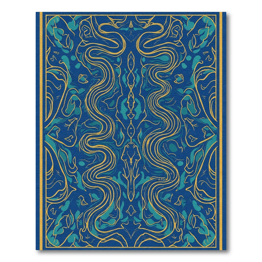 Deep Blue Golden Swirl Abstract Art Rug