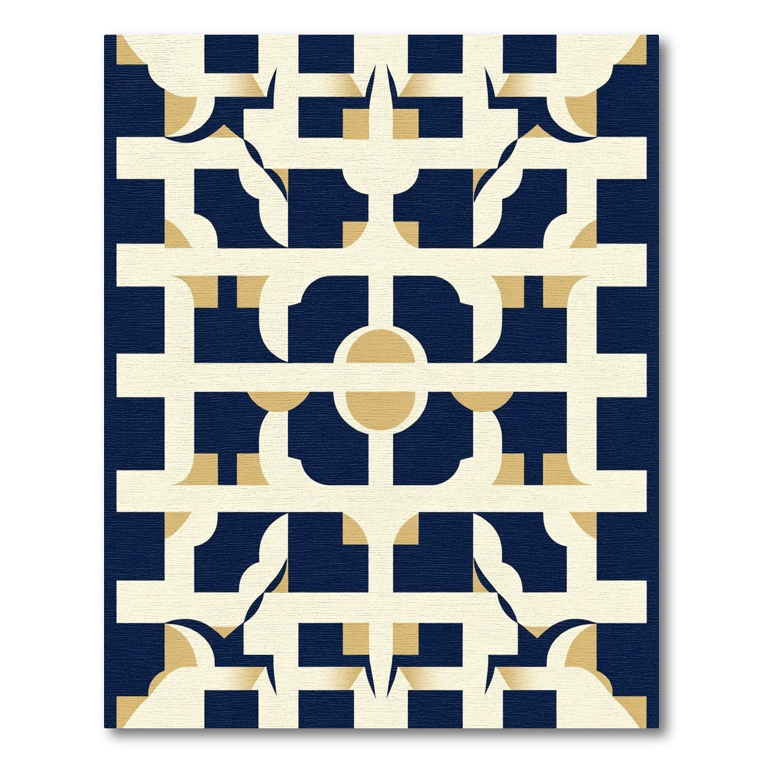 Navy Gold Geometric Lattice Rug