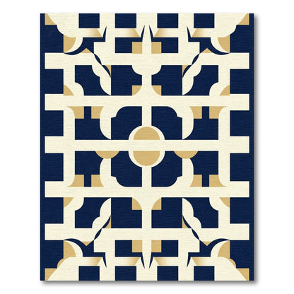 Navy Gold Geometric Lattice Rug
