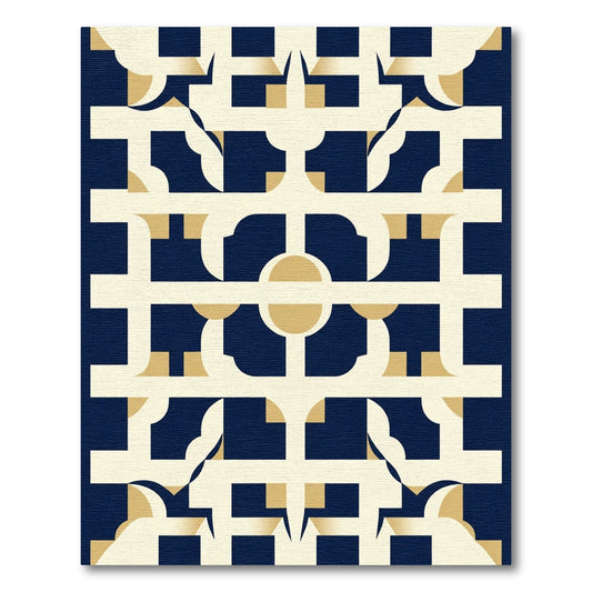 Navy Gold Geometric Lattice Rug
