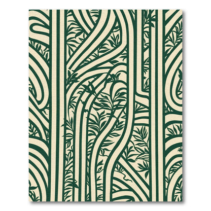Cream and Dark Green Botanical Swirl Rug