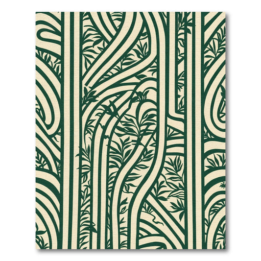 Cream and Dark Green Botanical Swirl Rug