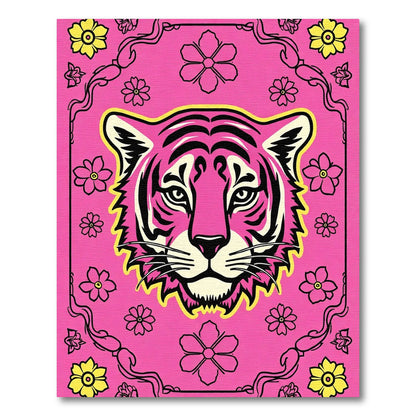 Vibrant Pink Tiger Floral Border Rug